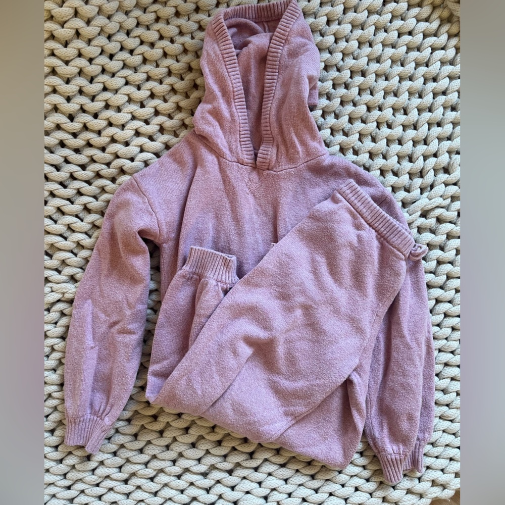 Janie and Jack Marled Hooded Sweater & Sweatpants in Pink Sunrise Heather size 6